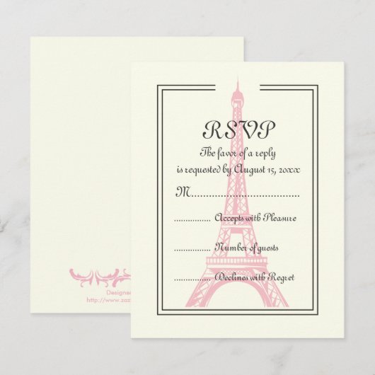 Paris bruiloft roze Eiffeltoren op ivoor RSVP-kaar RSVP Kaartje (Voorkant / Achterkant)