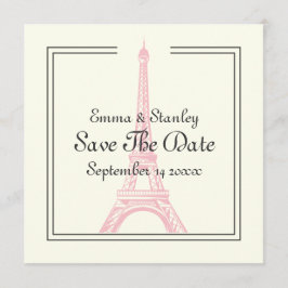 Paris bruiloft roze Eiffeltoren Save the Date kaar