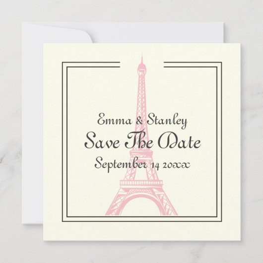 Paris bruiloft roze Eiffeltoren Save the Date kaar (Voorkant)