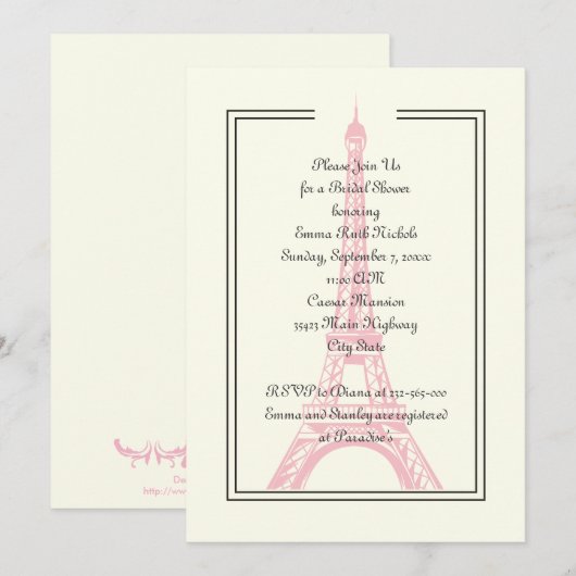 Paris bruiloft roze Eiffeltoren vrijgezellenfeest Kaart (Voorkant / Achterkant)