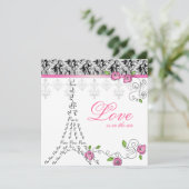 Paris bruiloft uitnodiging roze rozen zwart wit (Staand voorkant)