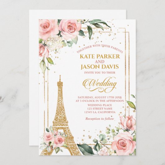 Paris bruiloft uitnodigingen bestemming Eiffeltore (Voorkant / Achterkant)
