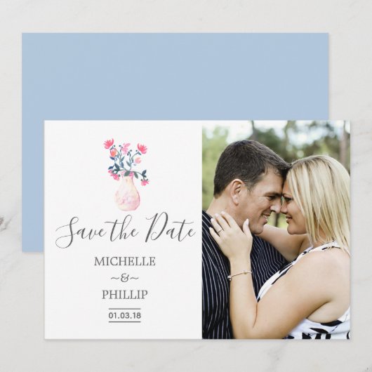 Paris Bruiloft waterverf floral Save the Date (Voorkant / Achterkant)