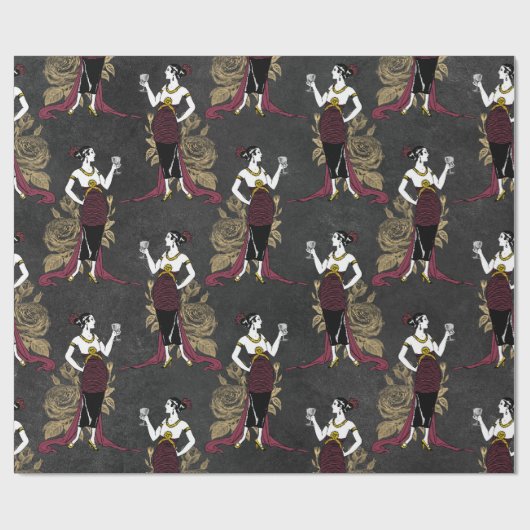  Paris Burgundy en Faux Gold Wine Art Deco Cadeaupapier (Vlak)