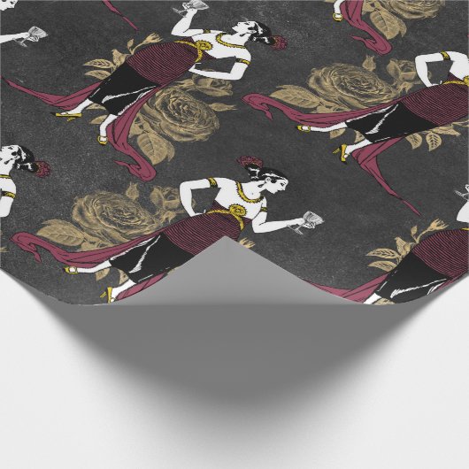  Paris Burgundy en Faux Gold Wine Art Deco Cadeaupapier (Hoek)