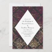 Paris Burgundy en Faux Gold Wine Art Deco Wedding Kaart (Voorkant)