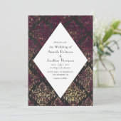 Paris Burgundy en Faux Gold Wine Art Deco Wedding Kaart (Staand voorkant)