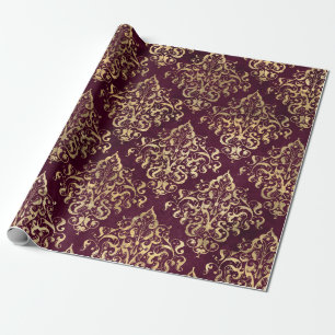 Paris Burgundy en Gold Damask Cadeaupapier