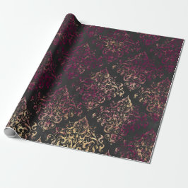  Paris Burgundy en Gold Grunge Damask Cadeaupapier