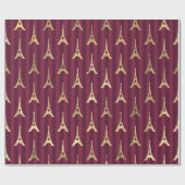 -Paris Burgundy Red en Gold Eiffel Tower Cadeaupapier (Vlak)