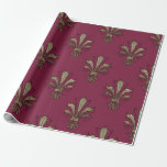 Paris Burgundy Red en Gold Fleur de Lis Cadeaupapier<br><div class="desc">Parijse vintage bordeaux fleur de lis patroon inpakpapier.</div>
