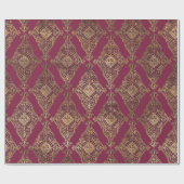 Paris Burgundy Red en Gold Grunge Damask Cadeaupapier (Vlak)