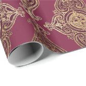 Paris Burgundy Red en Gold Grunge Damask Cadeaupapier (Rol Hoek)