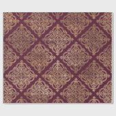  Paris Burgundy Red en Gold Grunge Damask Cadeaupapier (Vlak)