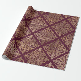  Paris Burgundy Red en Gold Grunge Damask Cadeaupapier