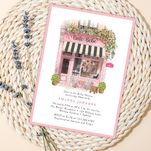 Paris Café Bonjour Bebe Roze Thema Baby Shower Kaart