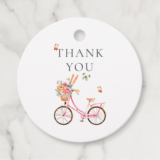 Paris Cafe Boulangerie Pink Bicycle Waterverf Bedankjes Labels (Voorkant)