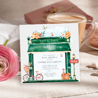Paris Cafe Boulangerie Waterverf Baby shower Invi Kaart