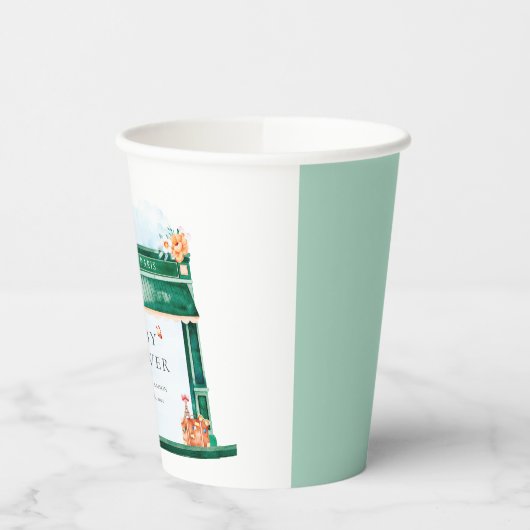 Paris Cafe Boulangerie Waterverf Baby shower Papieren Bekers (Links)