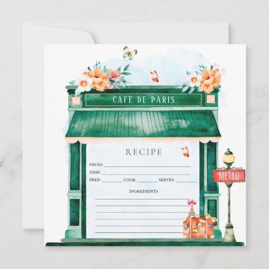 Paris Cafe Boulangerie Waterverf Recept Kaart (Voorkant)