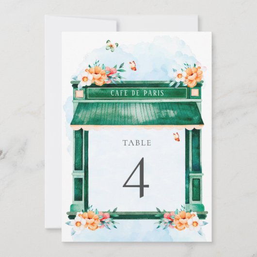 Paris Cafe Boulangerie Waterverf Table Number Kaart (Voorkant)