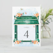 Paris Cafe Boulangerie Waterverf Table Number Kaart (Staand voorkant)