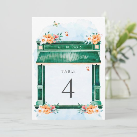 Paris Cafe Boulangerie Waterverf Table Number Kaart (Staand voorkant)