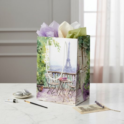 Paris Café Eiffeltoren Aquarel Medium Cadeauzakje