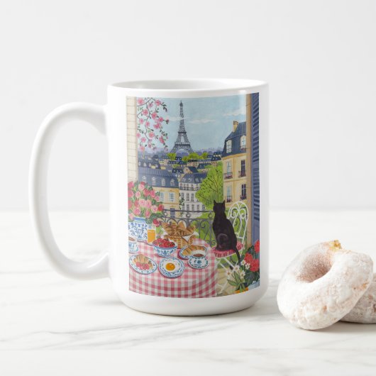 Paris Café Illustration Eiffel Tower Coffee Koffiemok (Met donut)