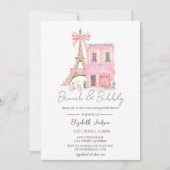 Paris Café Roze Gestreepte Brunch en Mousserende Kaart (Voorkant)