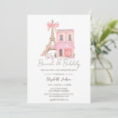 Paris Café Roze Gestreepte Brunch en Mousserende Kaart (Staand voorkant)
