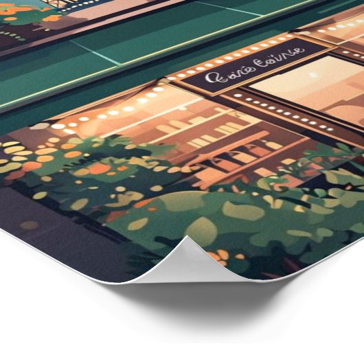 Paris Café Scene Poster – Charmante Platte Vector (Hoek)