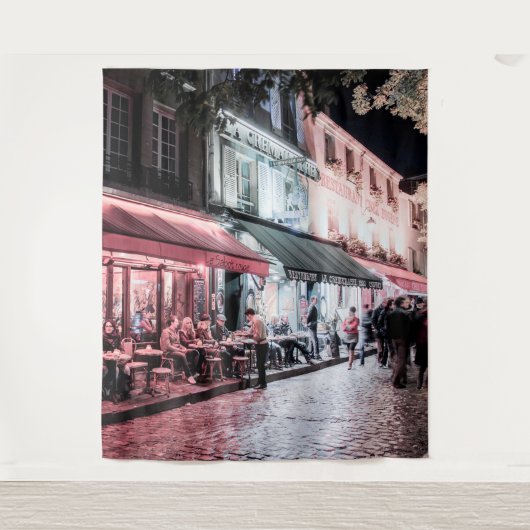 Paris Café Straatscène | Muurschildering Achtergro Wandkleed (Voorkant)