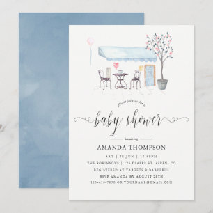 Paris Café Watercolor Baby Shower Kaart