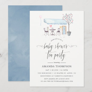Paris Café Watercolor Baby Shower Theepartij Kaart