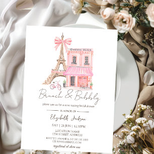 Paris Café Watercolor Roze  Brunch en bubbels Kaart