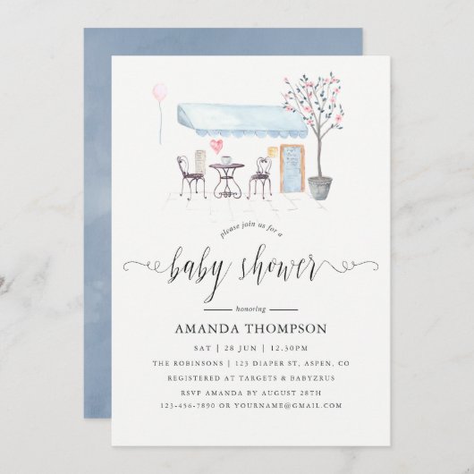 Paris Cafe Waterverf Baby shower Kaart (Voorkant / Achterkant)