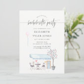 Paris Cafe Waterverf Bachelorette Party Invite Kaart (Staand voorkant)