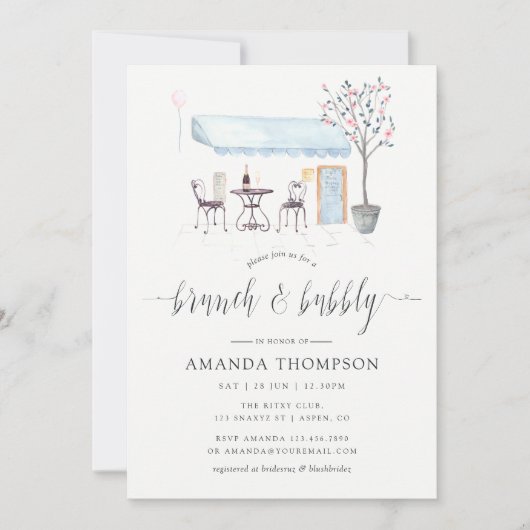 Paris Cafe Waterverf Brunch en Bubble Kaart (Voorkant)