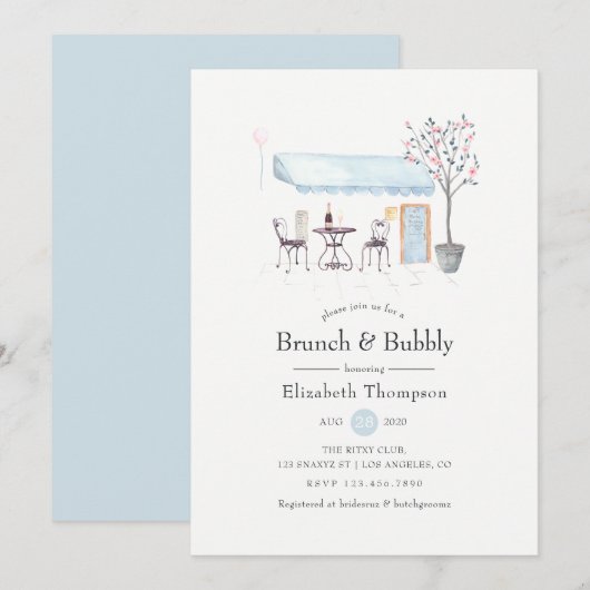 Paris Cafe Waterverf Brunch en Bubble Kaart (Voorkant / Achterkant)