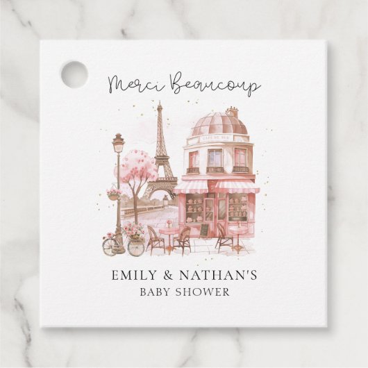 Paris Cafe Waterverf Script Baby shower Merci Bedankjes Labels (Voorkant)