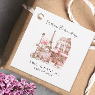 Paris Cafe Waterverf Script Baby shower Merci Bedankjes Labels