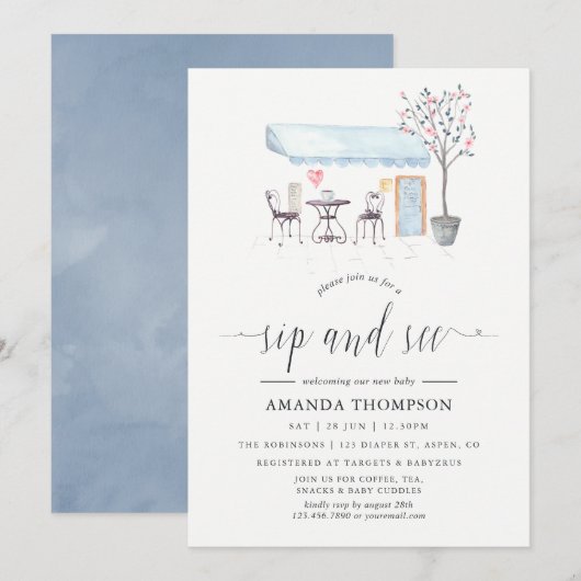 Paris Cafe Waterverf Sip en See Kaart (Voorkant / Achterkant)