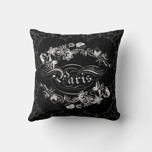 Paris Calligraphy  Flowers Black and White Kussen (Achterkant)