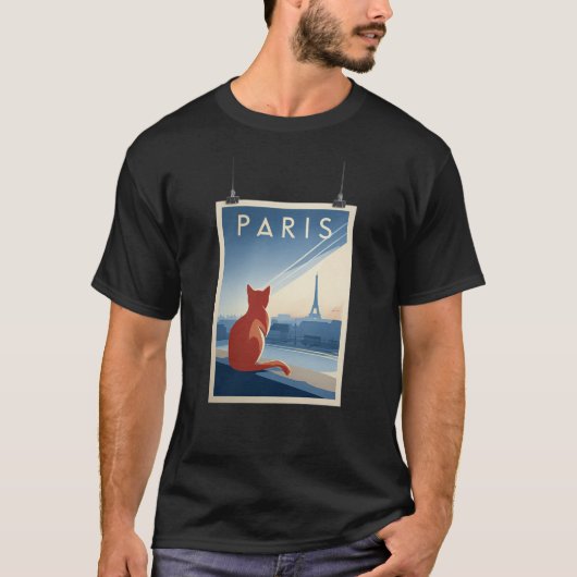 Paris Cat Skyline – Minimal Travel Print T-shirt (Voorkant)