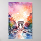 Paris Champ Elysees Waterverf Wall Art Print (Voorkant)