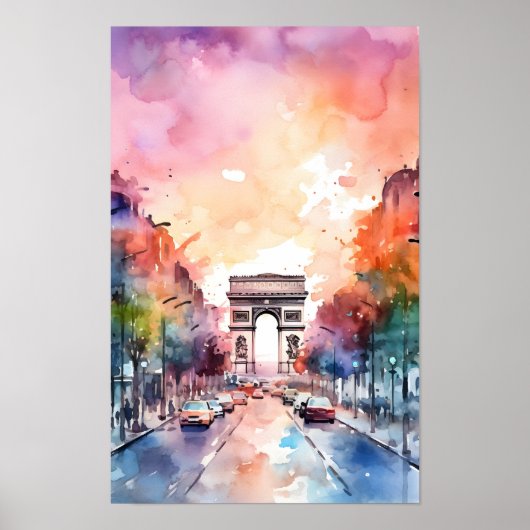 Paris Champ Elysees Waterverf Wall Art Print (Voorkant)