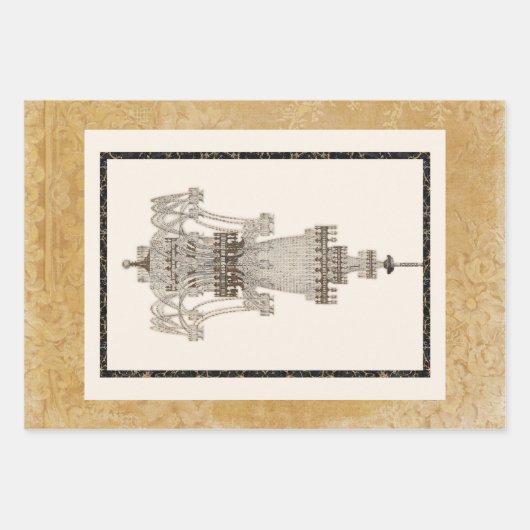 Paris Chandelier Trio Black Gold Decoupage Inpakpapier Vel (Voorkant 3)