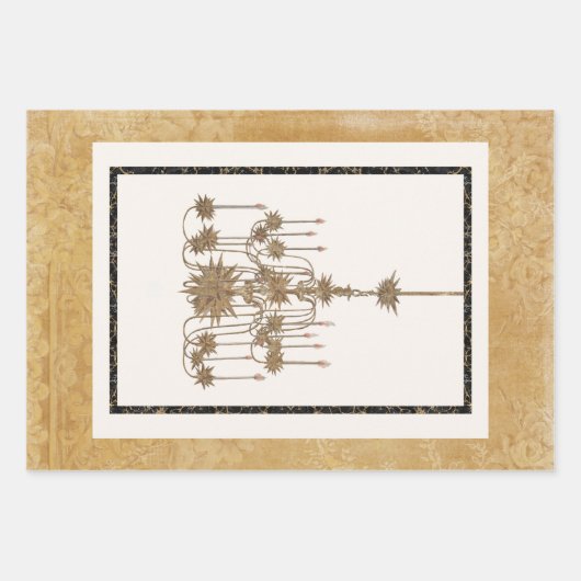 Paris  Chandelier Trio Black Gold Decoupage Inpakpapier Vel (Voorkant 2)