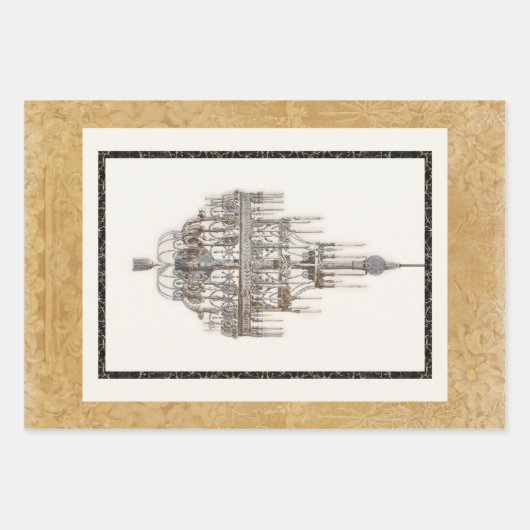 Paris Chandelier Trio Black Gold Decoupage Inpakpapier Vel (Voorkant)